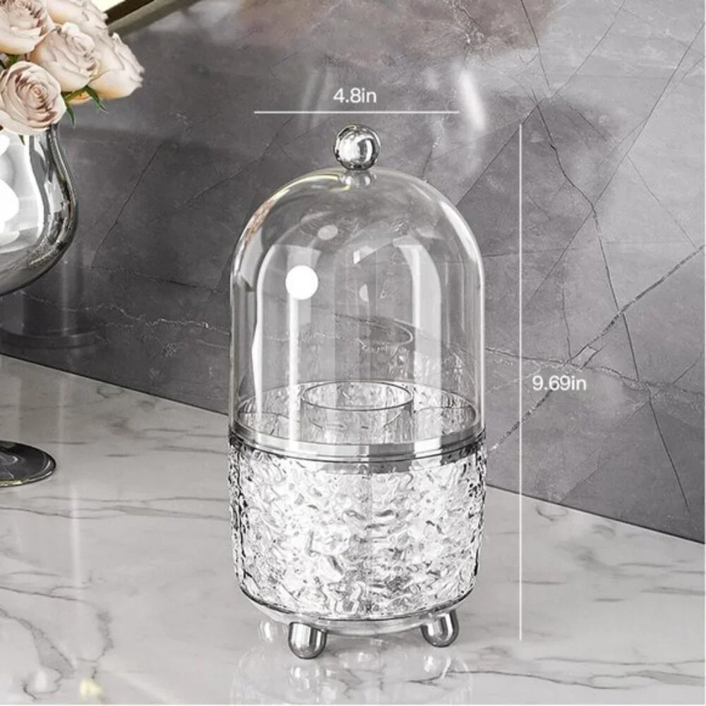 New 360° Rotating Makeup Brush Holder with Lid, Dustproof Organizer in Clear